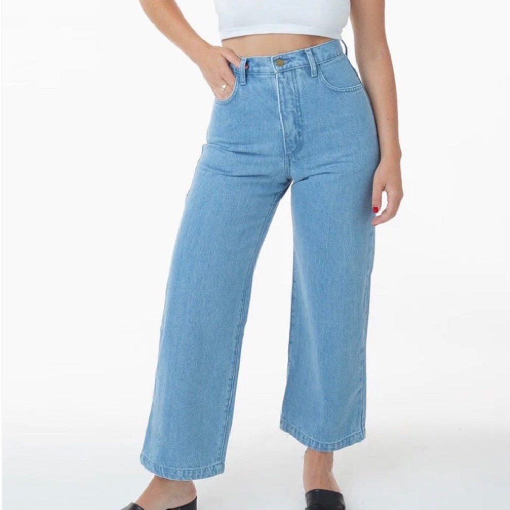 Los Angeles Apparel High Waisted Wide Leg Jeans (26 inch waist/27 inch inseam)